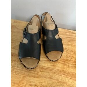 Naturalizer Black Leather Slingback Sandals Whipstitch Open Toe Adjustable Strap